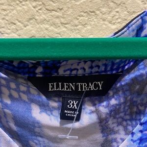 Ellen Tracy Patterned Blouse in Blue and White